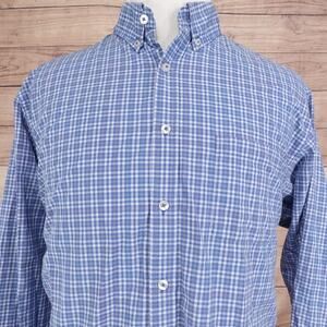 Roundtree & Yorke Shirt Mens XL Blue Check Long Sleeve Button Down Cotton Casual
